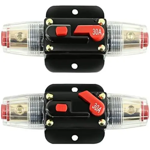 Interrupteur de circuit en ligne 30A, support de fusible PowMr avec réinitialisation manuelle pour audio automobile 12V-24V, commutateur stéréo et système d'onduleur solaire (2 pack) Interrupteur de circuit en ligne 30A, support de fusible PowMr avec réinitialisation manuelle pour audio automobile 12V-24V, commutateur stéréo et système d'onduleur solaire (2 pack)