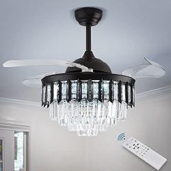 Cainjiazh Crystal LED Ceiling Fans with Lights and Remote Controller 42 Inches Modern Fandelier Ceiling Lighting Fixture Crystal Fan Light Kit for Bedroom Dinning Room Living Room (Black)