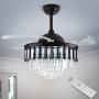 Cainjiazh Crystal LED Ceiling Fans with Lights and Remote Controller 42 Inches Modern Fandelier Ceiling Lighting Fixture Crystal Fan Light Kit for Bedroom Dinning Room Living Room (Black)