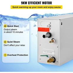 Happybuy Steam Generator 9KW Steam Showers 220V-240V Sauna Steam Generator with Programmable Controller for Home SPA Bathroom Hotel Shower Steam(Controller Not Contain Battery)
