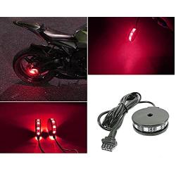 NBWDY 6Pcs Motorcycle LED Light Kit Strips with 2Pcs Motorcycle Weel Light 12V Waterproof Wireless RF Remote LED Underglow Atmosphere Lighting(Red Solid Color)
