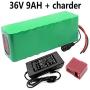Jieoto E-Bike Lithium Battery Pack 36V 9AH Rechargeable Electric Bicycle Lithium Battery with Charger and BMS, for 250W/350W/500W Electric Bicycle/Scooter Motor