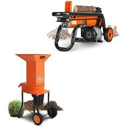 SuperHandy Leaf Mulcher Shredder Electric Green and Waste Management & Log Splitter Electric Portable 6 Ton Ram System 1-3/4eHP 15Amp 1500Watt Motor Horizontal [Bundle Deal]