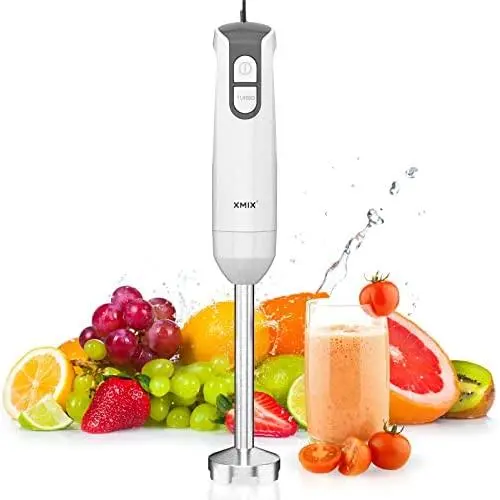 XMIX Immersion Hand Blender with 304 Stainless Steel, Handheld Single Stick Blender with Turbo Mode for Blend Baby Food, Purees Soups, Smoothies, and Dips