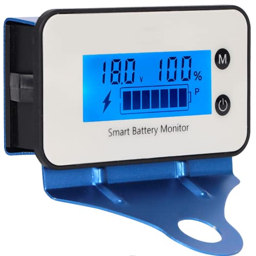 IPX7 Waterproof Battery Monitor 12v24v36v48v60v72v,SUPNOVA Motorcycle Golf Cart Boat Battery Tester with Buzzer Alarm and Temperature (Blue with Bracket)