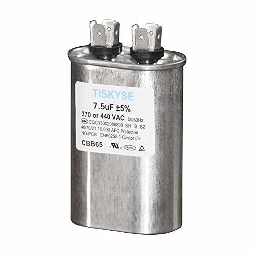 TISKYSE 7.5 uf MFD 370 or 440 VAC CBB65 Oval Run Capacitor for Fan Motor Blower Condenser in Air Handler Straight Cool or Heat Pump Air Conditioner