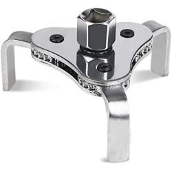 Adjustable 3 Jaw Oil Filter Wrench Tool Best for Removing Motorcycles Cars Trucks & Heavy Duty Oil Filters Fits Diameters 2 1/8-4 1/2 Inches Fits ⅜ and ½ inch Drive