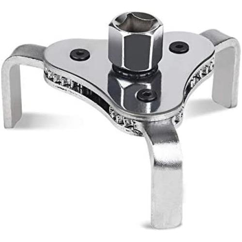 Adjustable 3 Jaw Oil Filter Wrench Tool Best for Removing Motorcycles Cars Trucks & Heavy Duty Oil Filters Fits Diameters 2 1/8-4 1/2 Inches Fits ⅜ and ½ inch Drive