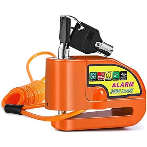 Alarm Disc Lock Motorcycle Disc Brake Lock Waterproof 110 db Alarm Sound Theft Prevention Security Wheel Disk Lock with 7mm Pin and 1.2M Reminder Cable for Motorcycles Scooter Bicycles(Yellow)