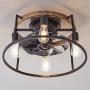 Recessed Remote Control Ceiling Fan With Light, Industrial Black Ceiling Fan, 3 Speed Reversible Motor, Suitable For Living Room, Bedroom, Church, etc. (Without Bulb Base)