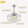 Moooni Modern Dimmable Crystal Fandelier, Retractable Blades Ceiling Fans with Light and Remote, Invisible LED Ceiling Fan Light Kit for Bedroom-Polished Chrome 48 Inches