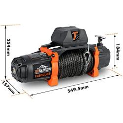 ZESUPER 12V 13500 lb Load Capacity Electric Winch Synthetic Rope Hook Winch Kit Waterproof IP66 Electric Winch with Hawse Fairlead and 2 in 1 Wired Handle and Wireless Remote