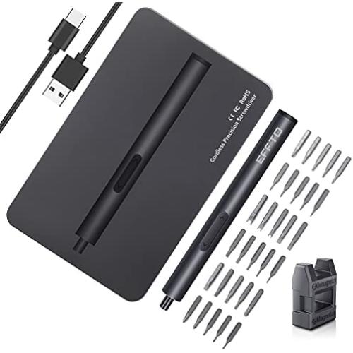 EFFTO Mini Electric Precision Screwdriver Set, 350mAh Lithium Battery Rechargeable Power Screwdriver, with 30 Bits and 3 LED Work Lights, Phone Watch Repair Tool Kit Electronic Screwdriver Set