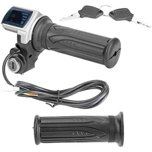 Akozon Electric Throttle Grip 36V Half-Twist Throttle with LED Power Indicator Key Lock for Electric Bikes Scooters Motorcycle