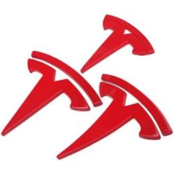 YHCDSEA Model Y Steering Wheel/Front Trunk/Rear Trunk Logo Sticker Cover Emblem Badge Decals 3PCS/Set for Tesla Model Y Accessories (Red)