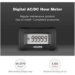 HonorMeet Digital LCD AC/DC Hour Counter, Volt.5V to 277V,Hours Accumulate for Maintenance,Used for Lawn Mower Generator Compressor ATV Outboard Motor Golf Cart Forklift Snowblower.… (REC)