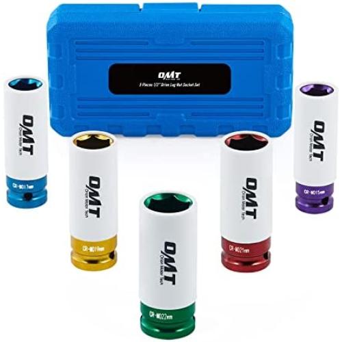 Orion Motor Tech Metric Impact Socket Tool Set, 5 Piece 15 17 19 21 22 mm Sockets for 1/2 Inch Drive, Non-Marring Protective Wheel Lug Nut Impact Socket Set