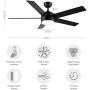 Ceiling Fans with Lights and Remote, 52 inch Black Ceiling Fan with Lights, LED, 5 Blades, 3-speed Reversible Motor, Modern Ceiling Fan for Bedroom, Living Room, Patio
