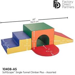 FDP SoftScape Single Tunnel Play Foam Climber Plus, Beginner Toddler Soft Structure for Active Playtime (5-Piece Set) - Assorted