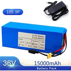 Jieoto 36V Ebike Battery 15Ah Lithium-ion Battery Pack 15000mAh 10S 3P Rechargeable Battery Fit for 500W 350W 350W 200W Motor 540Wh Electric Bike Battery with Charger and BMS