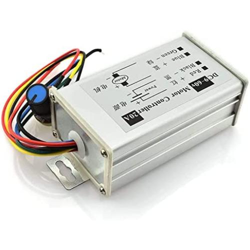 CHIXIA 20A Motor Speed Controller DC 29V 12V 24V 48V 60V PWM Motor Speed Controller Regulator Driver 20A 0-1200W Adjustable Current-Silver 20a
