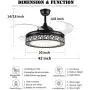 Fandian 42Inch Modern Ceiling Fans with Light Retractable Blades LED Ceiling Fan 3 Color Change 3 Speeds Chandelier Remote Control Fandelier for Living/bBedroom (Black)