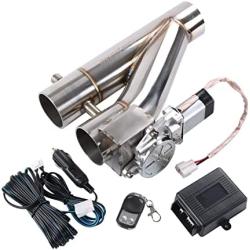 RALBDX Universal Electric Exhaust Remote Controller Motor E-cut Dual Out Valve Electric Exhaust Cutout 2.5 inch Y Pipe with Remote Kit (2.5“)