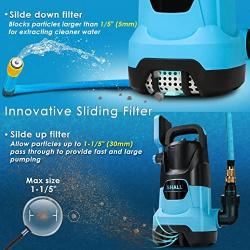 SHALL 750W 1HP Sump Pump 3566GPH Submersible Clean/Dirty Water Pump w/Sliding Filter, Copper Motor Electric Utility Pump for Swimming Pool Garden Tub Pond Flood Basement Drain w/Float Switch & Fitting