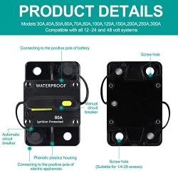 80 Amp Circuit Breaker,with Manual Reset,12V-48V DC, for Car Marine Trolling Motors Boat ATV Manual Power Protect and Automotive Marine Boat Audio System Protection