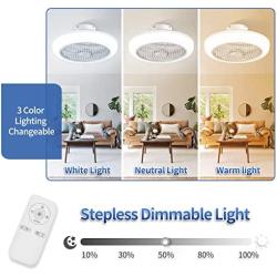 XPEHK Ceiling Fan with Lights Remote Control,18 inch Enclosed Ceiling Fan,Dimming 3 Colors 3 Speeds Memory Function,72W LED Low Profile Ceiling Fan ​for Home Bedroom Living