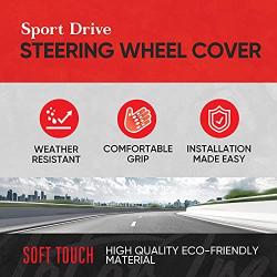 Motor Trend GripDrive Faux Black Leather Steering Wheel Cover for Car Truck Van SUV, Small 14 inch Size, Gray Accent Stitched Car Steering Wheel Cover