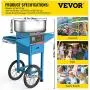 VBENLEM Cotton Candy Machine with Cart Commercial Floss Maker Perfect for Family and Various Party, 19.7 Inch, Blue