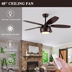 MQ 48 Ceiling Fan with Light Remote Control, LED Ceiling Fan Light with 5 Wood Fan Blades, Noiseless Reversible Motor for Farmhouse/Patios/Porch/Bedroom/Living room/Study/Kitchen