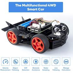 SunFounder Raspberry Pi Car Robot Kit, 4WD HAT Module, Ultrasonic Sensor, Velocity Measurement Module etc. Electronic DIY Robot Kit for Teens and Adults, Raspberry Pi/TF Card/Battery not Included