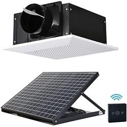 SIPLCN 12 Solar Ceiling Exhaust Fan with Remote Control, Quiet Ventilation System with Dual Power Supplies, 26ft Long Hose & Vent Cover, Efficient Brushless DC Motor, 178CFM, White Square Grille