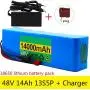 FREEDOH 48V 14Ah 18650 e-Bike Battery Pack 14000mAh 13S5P Lithium-ion Battery for Motor Within 1000W for Electric Cars Electric Scooters Electric Wheelchairs with Charger