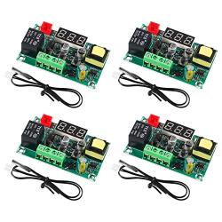 Alinan 4pcs Red W1209 110-220V Temperature Controller with 30CM NTC 10K Probe, Digital Thermostat -50-110°C Temp Control Module Switch