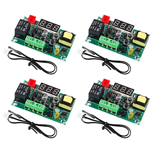 Alinan 4pcs Red W1209 110-220V Temperature Controller with 30CM NTC 10K Probe, Digital Thermostat -50-110°C Temp Control Module Switch