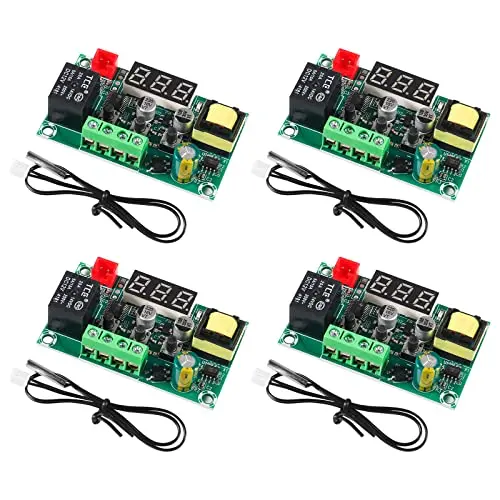 Alinan 4pcs Red W1209 110-220V Temperature Controller with 30CM NTC 10K Probe, Digital Thermostat -50-110°C Temp Control Module Switch