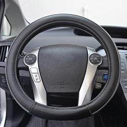 Motor Trend SW-709-BB-M Black Leather with Carbon Fiber Accent Steering Wheel Cover