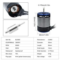 Hobby Fans 3650 3900KV Sensorless Brushless Motor with 60A ESC Electronic Speed Controller Programming Card Waterproof Motor ESC Combo 3.175mm Shaft for 1/10 RC Car Truck