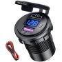 PD Type C USB Car Charger Socket and QC 3.0 Quick Charger Car Power Outlet Socket with ON/Off Switch and LED Voltmeter Waterproof 12V/24V for Motorcycle Marine RV ATV