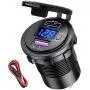 PD Type C USB Car Charger Socket and QC 3.0 Quick Charger Car Power Outlet Socket with ON/Off Switch and LED Voltmeter Waterproof 12V/24V for Motorcycle Marine RV ATV