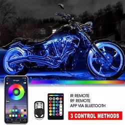 DSOW 12Pcs Motorcycle LED Light Kit Strips APP/IR/RF Wireless Waterproof Underglow Neon Lights Atmosphere Lamp with Remote Controller for for Harley Davidson Honda Kawasaki Suzuki, 1 Year Warranty