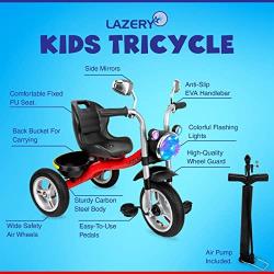 Lazery Bike With Air Tires - Interactive Kids Tricycle For Toddlers with Basket, Lights, Horn - Mini Riding Toy for Training Motor Skills, Learning Balance - Christmas & Birthday Gifts For Girls, Boys