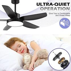 46 Inch Black Ceiling Fans with Lights and Remote Downrod Low Profile Matte Black Ceiling Fan Bedroom Living Room Kitchen with 3 Light Color 6 Speed Timer Function Remote Control and Reversible Motor