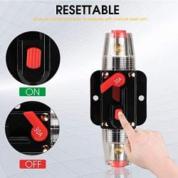 M1A2 Circuit Breaker Switch 30A Waterproof Fuse Inline Holder 3-15 AWG Resettable Fuse Manual Reset 12V-48V DC for Car Audio Sound Amplifier System RV Home Marine Boat Truck