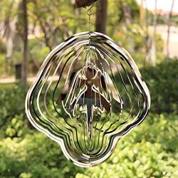 SIGOYESD Wind Spinner 3D Stainless Steel Wind Spinner Worth Gift Indoor Outdoor Garden Decoration Crafts Ornaments, Multi Color owl of Life Wind Spinners (Angel-01)