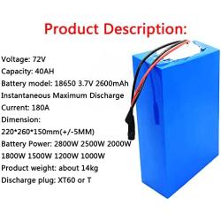 Jieoto 72V E-Bike Lithium-ion Battery 20AH 30AH 40AH Electric Scooter Li Battery Pack for 1000W-2800W Motor with 84V Charger Fit for Electric Motorcycles Electric Tricycles Mopeds