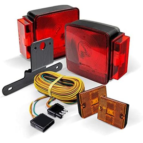 LED Trailer Light Kit w/Amber Marker Lights [DOT FMVSS 108] [SAE AIS2T2/APC/L] [TBT & License Plate Light & Wiring Harness] [IP67 Submersible] Motorcycle Boat Utility Trailer Tail Brake Light Kit